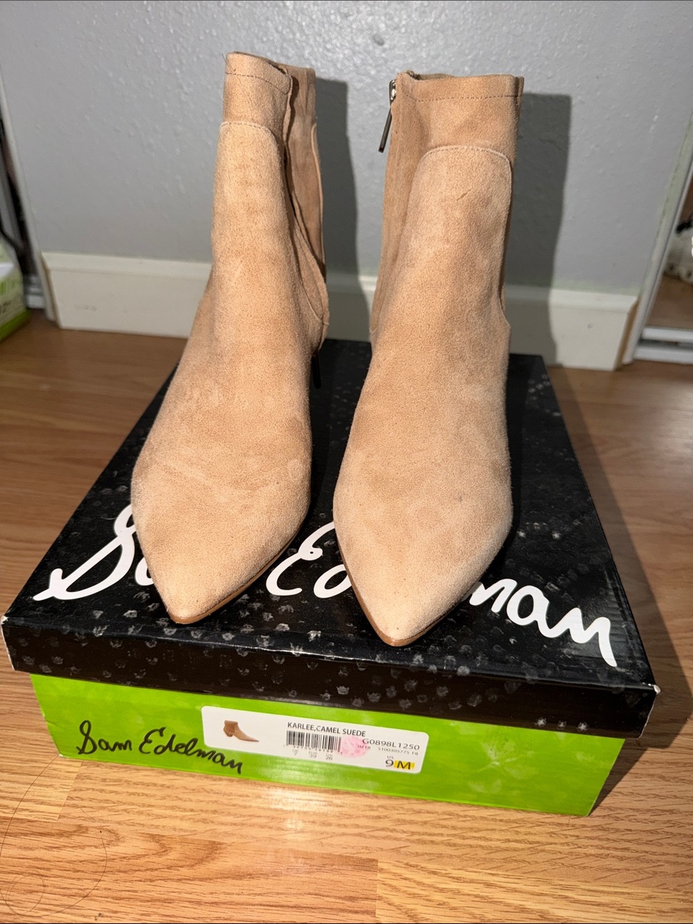 Sam Edelman Camel Suede Pointed Toe Ankle Booties
